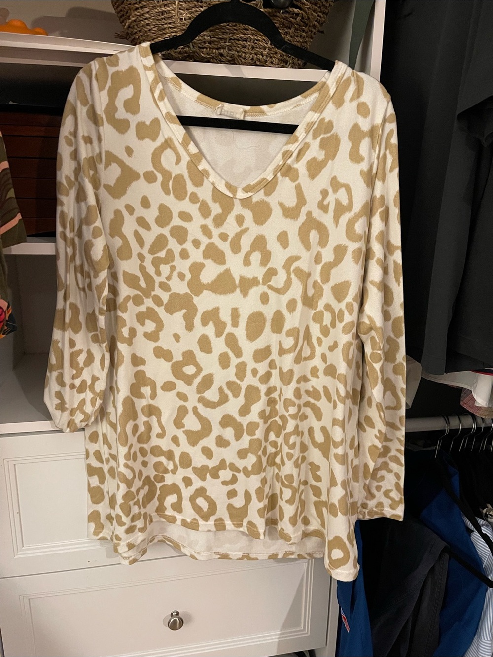 BiBi Cream and Tan Leopard Print V-Neck Tunic